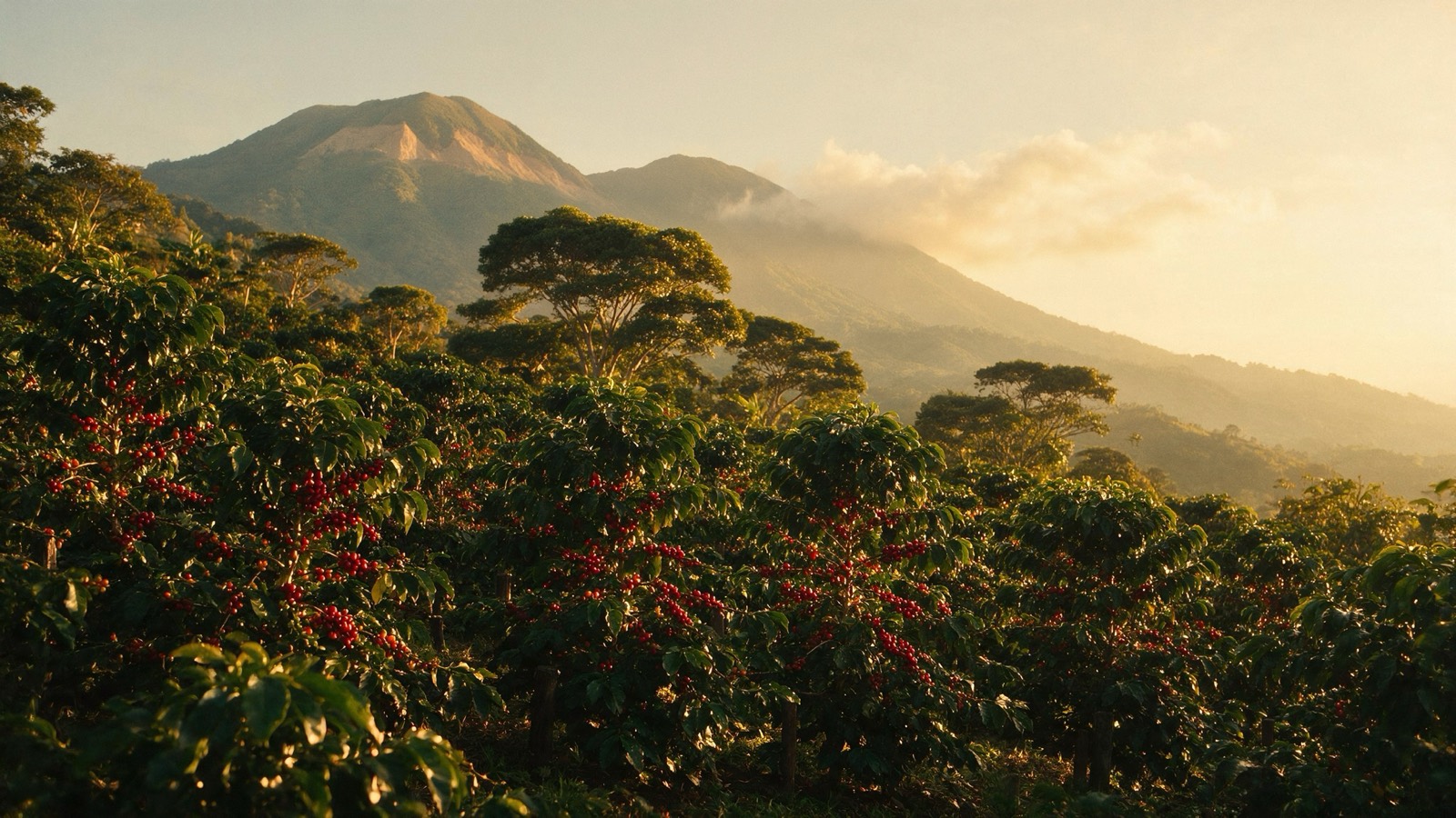 Coffee plantation below a volcano in El Salvador